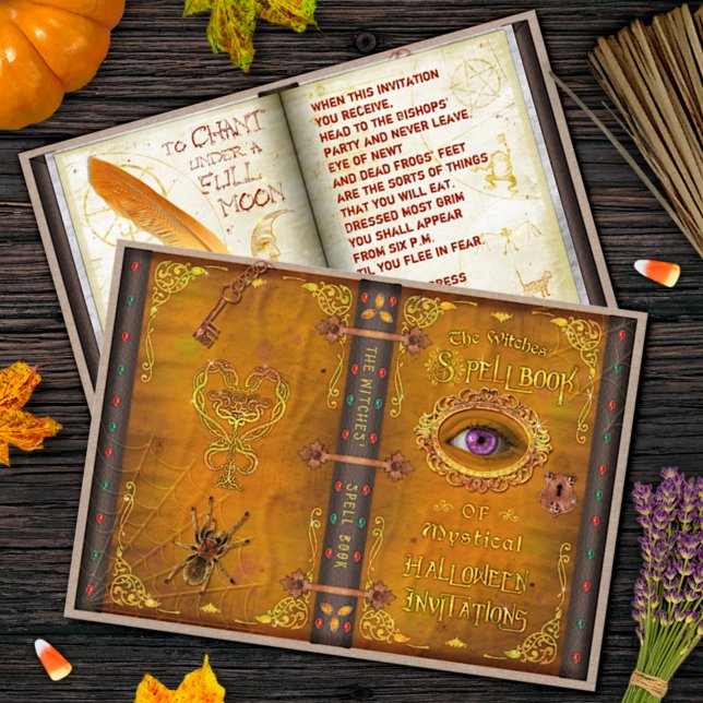 Invitation Halloween sorcières magique sort livre Éffrayant f (Créateur téléchargé)