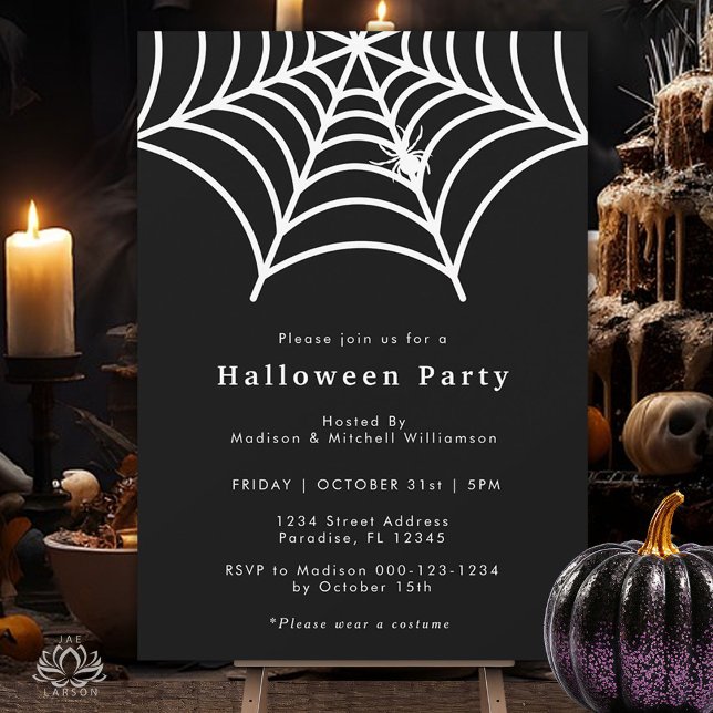 Invitation Halloween Spider Web moderne Black White Party (Créateur téléchargé)