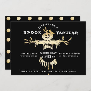 Invitation Halloween Spooktaculaire or & noir Scarecrow