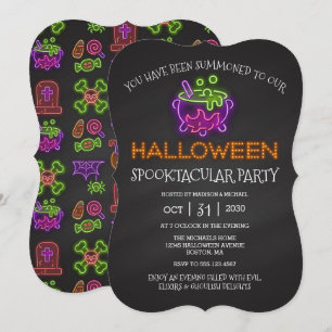 Invitation Halloween Spooktacular Party Neon Witch Cauldron I