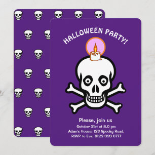 Invitation Halloween spooky skulls on royal purple Invite