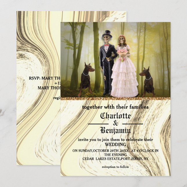 Invitation Halloween squelette couple Mariage gothique (Devant / Derrière)