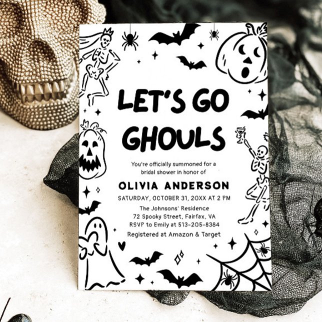 Invitation Halloween squelette Fête des mariées fantôme (Hand Drawn Halloween Skeleton Ghost Bridal Shower Invitation)
