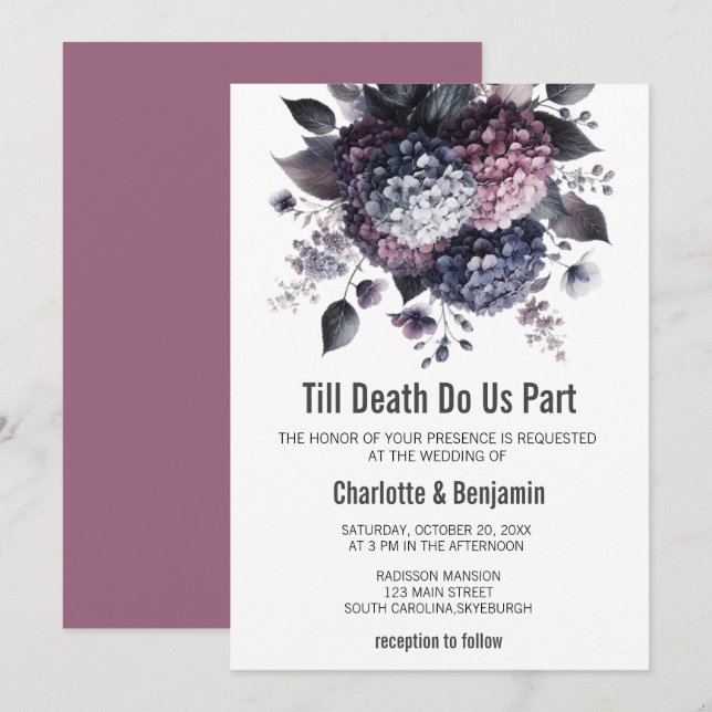 Invitation Halloween thème gothique Hydrangea Mariage floral (Devant / Derrière)