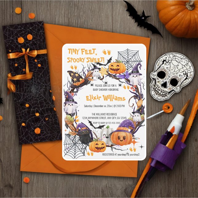 Invitation Halloween Tiny Feet, Baby shower sucré Éffrayant (Créateur téléchargé)