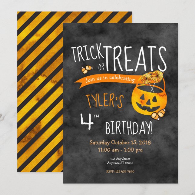Invitation Halloween Trick ou Traiter garçon ou fille Anniver (Devant / Derrière)