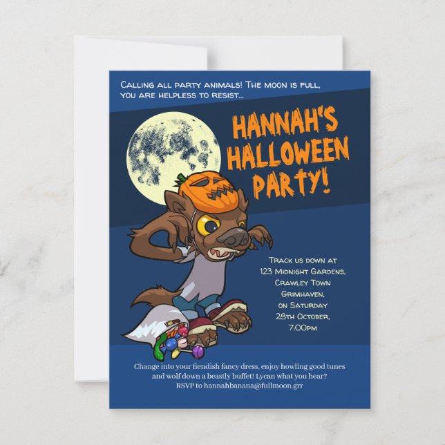 Invitation Halloween Trick Ou Treat Little Cartoon Werewolf (Devant)