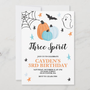Invitation Halloween Trois Esprit 3e anniversaire Citrouilles