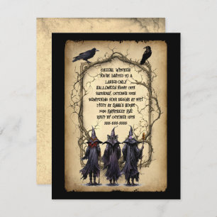 Invitation Halloween trois sorcières et brindilles