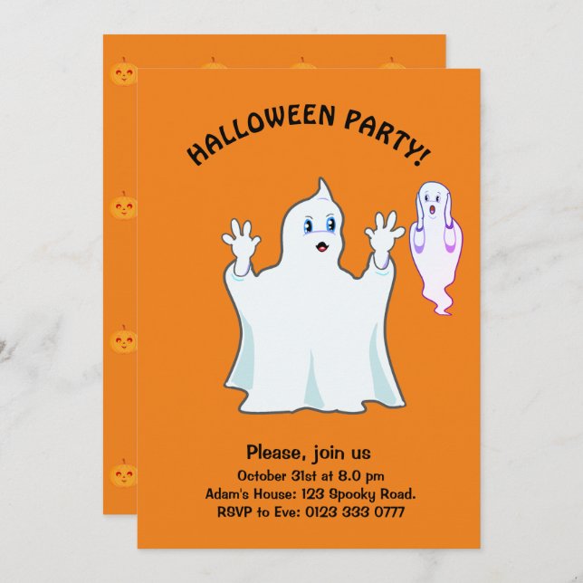 Invitation Halloween Trumpy & Munchy Ghosts (Devant / Derrière)