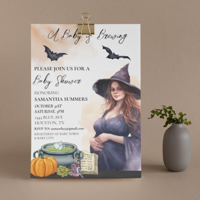 Invitation Halloween Un Bébé Brasse De L'Aquarelle De Sorcièr (Créateur téléchargé)