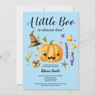 Invitation Halloween Un Petit Boo Citrouille Baby shower garç