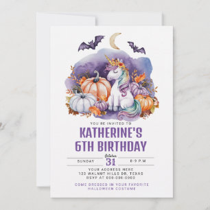 Invitation Halloween Unicorn Aquarelle fête d'anniversaire