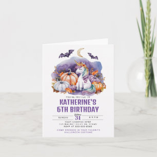 Invitation Halloween Unicorn Aquarelle fête d'anniversaire