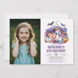 Invitation Halloween Unicorn Aquarelle fête d'anniversaire