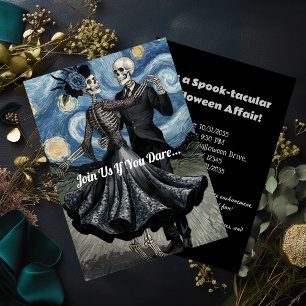 Invitation Halloween Van Gogh Nuit Étoilée Squelettes Danseur