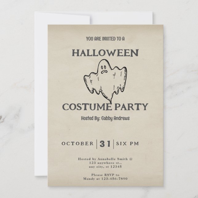 Invitation Halloween Vintage Fantôme Simple (Devant)