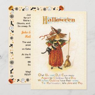 Invitation Halloween vintage Fun Little Witch
