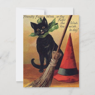 Invitation Halloween vintage par Ellen Clapsaddle, Chat noir