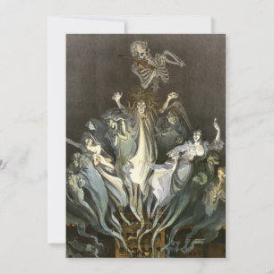 Invitation Halloween vintage, violoniste squelette et fantôme