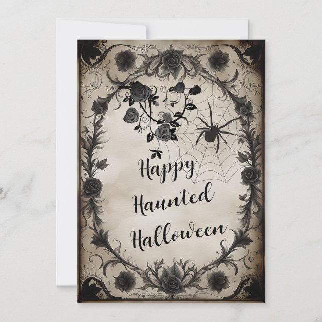 Invitation Halloween vintages Roses noirs (Devant)