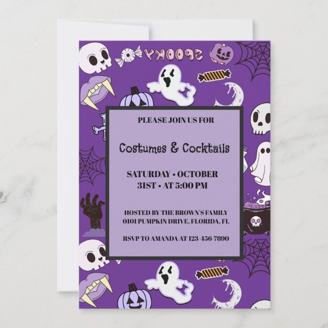 Invitation Halloween violet (Devant)