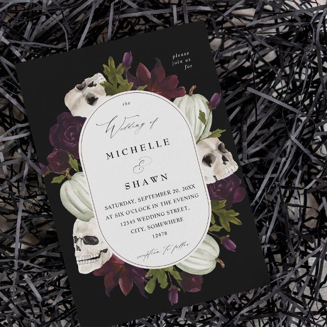 Invitation Halloween violet floral et Mariage crâne (Créateur téléchargé)