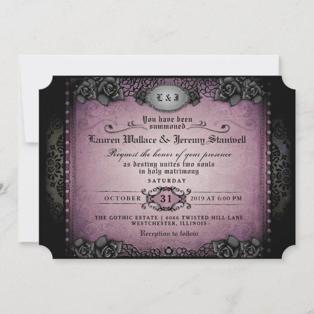Invitation Halloween violet noir Rose mariage gothique Invita (Devant)