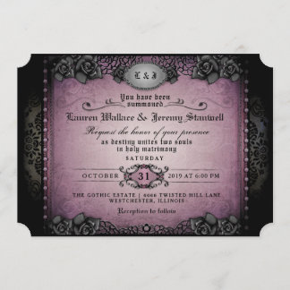 Invitation Halloween violet noir Rose mariage gothique Invita