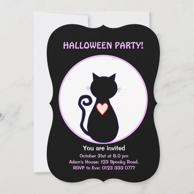 Invitation Halloween volant sorcière et chat noir (Devant)