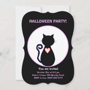 Invitation Halloween volant sorcière et chat noir