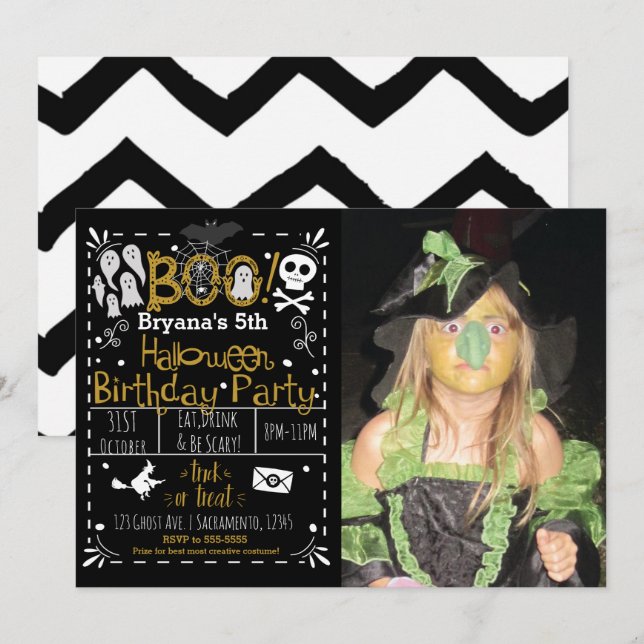 Invitation Halloween Whimsical moderne fête d'anniversaire ph (Devant / Derrière)
