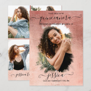 Invitation Halo photo rose Gold Foil Collage photo Quinceañer