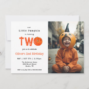 Invitation Haloween citrouille avec photo Enfants 2e annivers