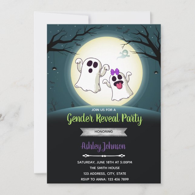 Invitation Haloween le genre fantôme révéler la fête (Devant)