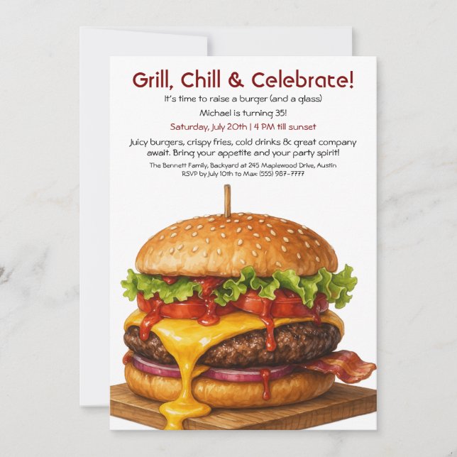Invitation Hamburger Party | Fun Burger Célébration (Devant)