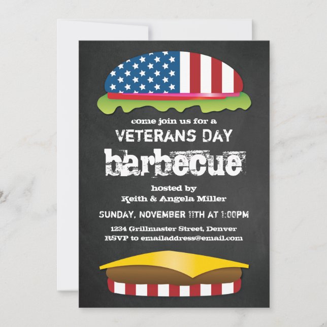 Invitation Hamburger patriotique de BBQ de jour de vétérans (Devant)