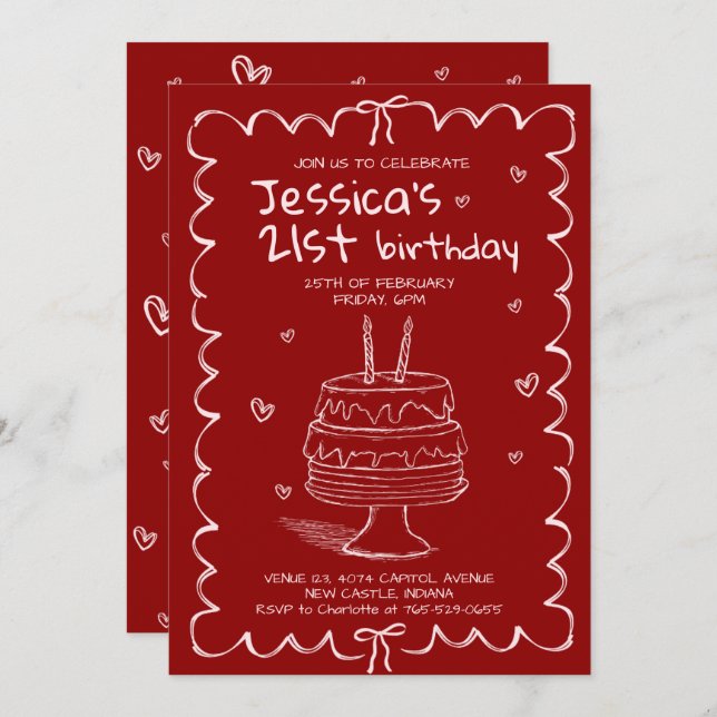 Invitation Hand Drawn Adult Scribble Birthday  (Devant / Derrière)