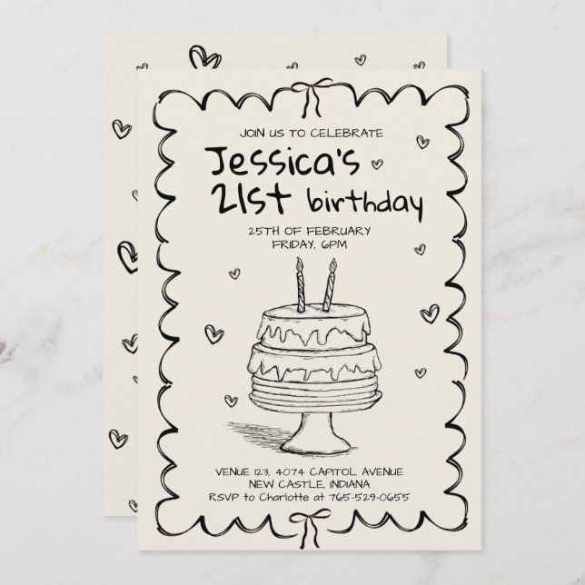 Invitation Hand Drawn Adult Scribble Birthday  (Devant / Derrière)