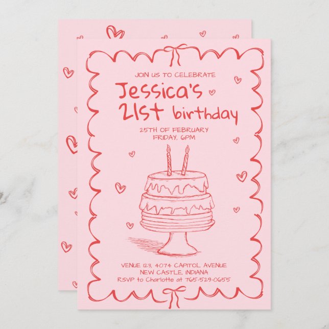 Invitation Hand Drawn Adult Scribble Birthday  (Devant / Derrière)