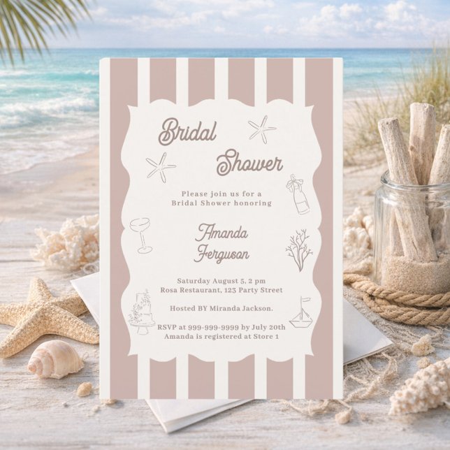 Invitation Hand drawn beach ivory taupe Bridal Shower (Créateur téléchargé)
