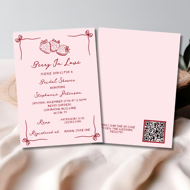 Invitation Hand Drawn Berry In Love Bridal Shower QR Code (Créateur téléchargé)