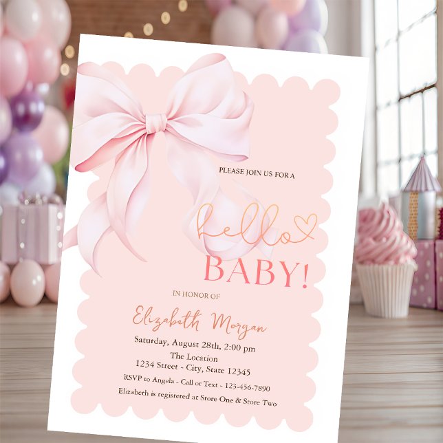 Invitation Hand Drawn Bow Elegant Frame Pink Stripes (Créateur téléchargé)