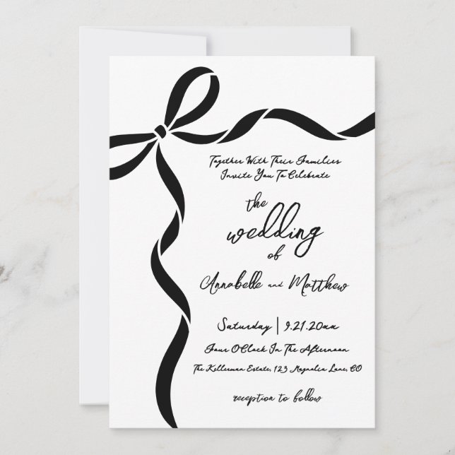Invitation Hand Drawn Bow Whimsical Wedding (Devant)
