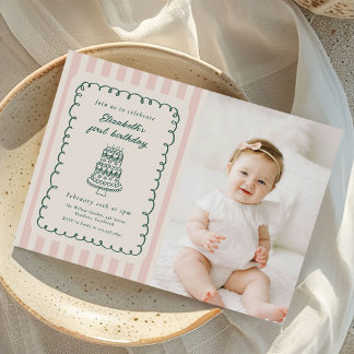 Invitation Hand Drawn Cake Quirky Unique 1st Birthday Photo