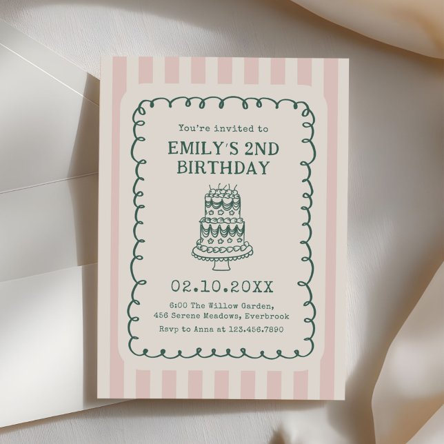 Invitation Hand Drawn Cake Quirky Unique Birthday Party (Créateur téléchargé)