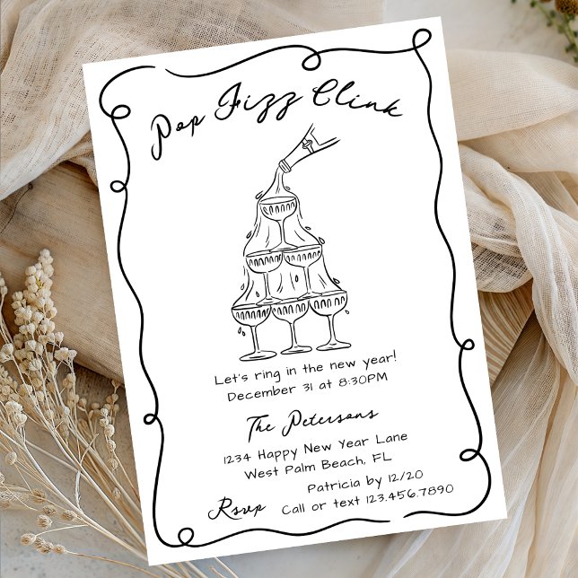 Invitation Hand Drawn Champagne Tower New Years Eve Party (Créateur téléchargé)