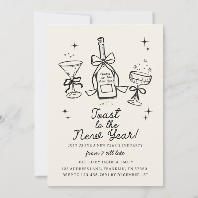 Invitation Hand Drawn Cheers New Years Eve Party In (Devant)