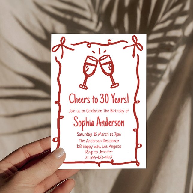 Invitation Hand Drawn “Cheers to 30 Years” Birthday           (Créateur téléchargé)