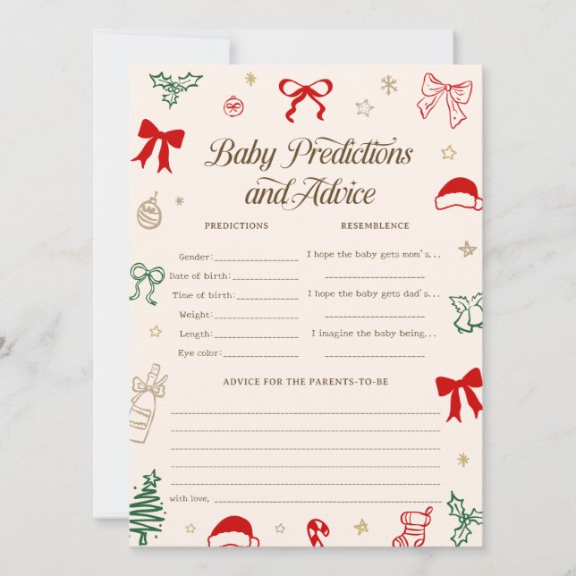 Invitation Hand Drawn Christmas Baby Shower Predictions Game  (Devant)